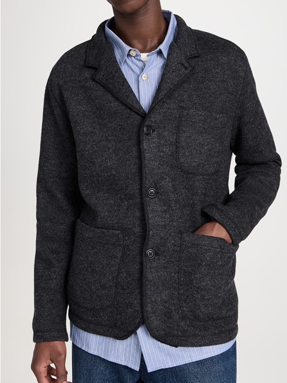 Taylor Stitch Ridgewood Cardigan Jacket Blazer Merino Wool Gray Black Medium 40